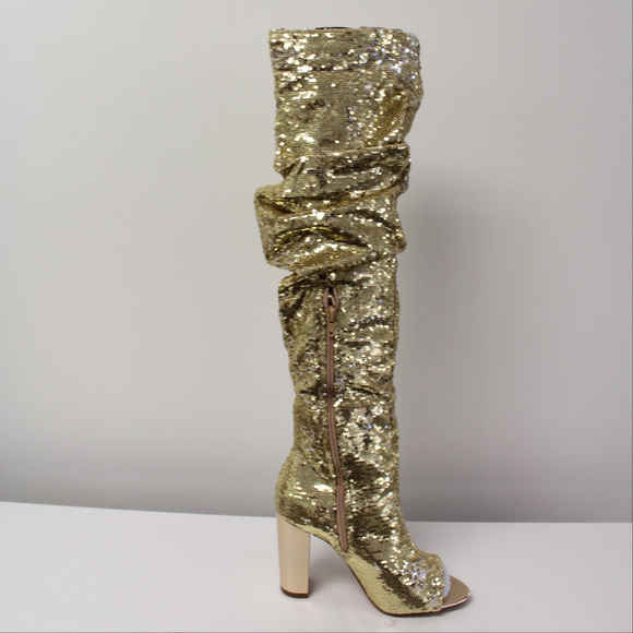 gold over the knee boots